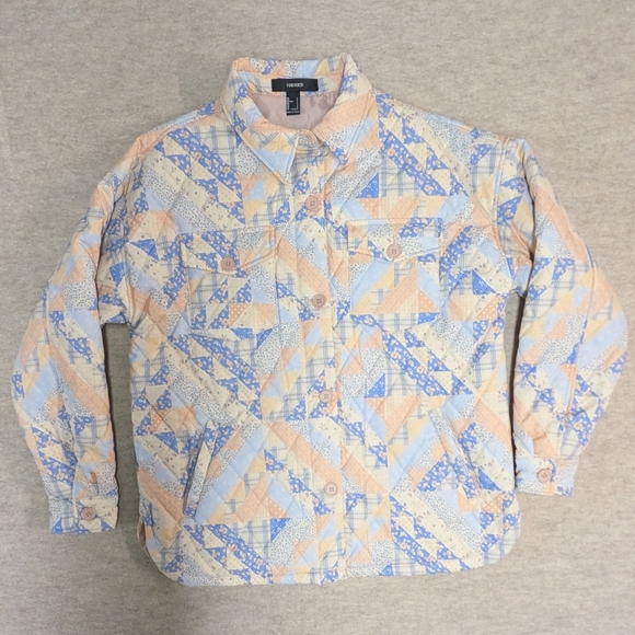 Forever 21 Jackets & Blazers - Forever 21 Pastel Quilted Puffer Jacket Oversized Spring Floral Barn Quilt Sz S